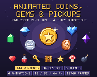 Animated Coins, Gems & Pickups — Pixel Art Pack cover