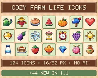 Cozy Farm Life Icons — 104 Pixel Art Items cover