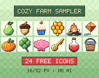 Cozy Farm Sampler — 24 Free Pixel Art Icons cover