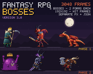 Fantasy RPG Bosses — 6 Animated Pixel Art Bosses cover
