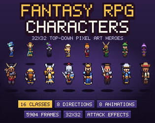 Fantasy RPG Characters 2.0 — 16 Classes, 8 Directions cover
