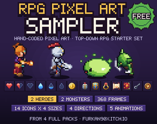 RPG Pixel Art Sampler (Free) - Animated Heroes, Monsters, HUD & Item Icons cover